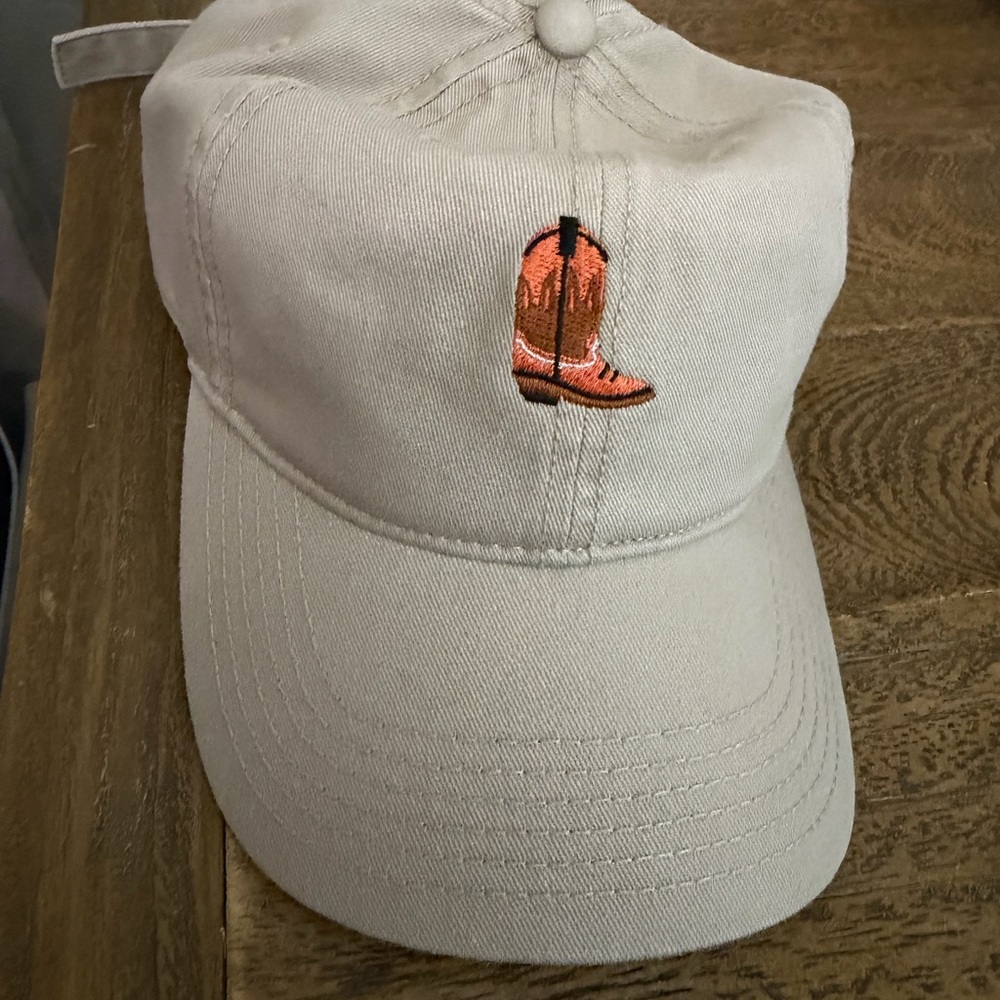 Brand new Embroidered Cowboy Boot Baseball Cap - Beige with Orange Accent